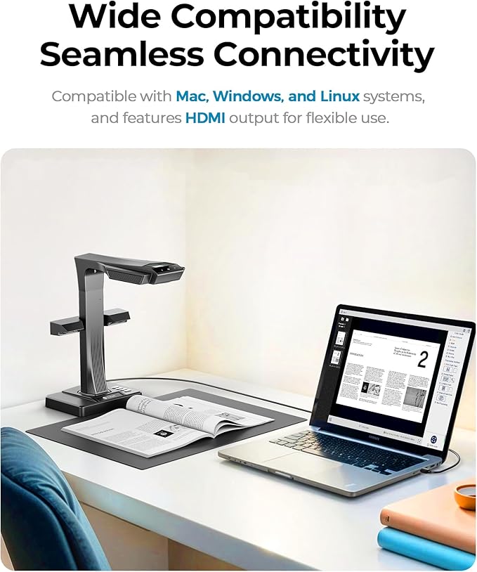 CZUR ET MAX Overhead Book Scanner, 38MP High-Resolution Document Scanner with Curve-Flattening, Auto Page Detection, OCR, HDMI Output, Compatible with Windows/Mac/Linux