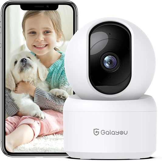GALAYOU Indoor Security Camera 2K, Pet Camera, 360 Degree 2.4G WiFi Home Security Camera for Baby/Elder/Nanny with Night Vision, Siren, 24/7 SD Card Storage, Works with Alexa and Google Assistant G2