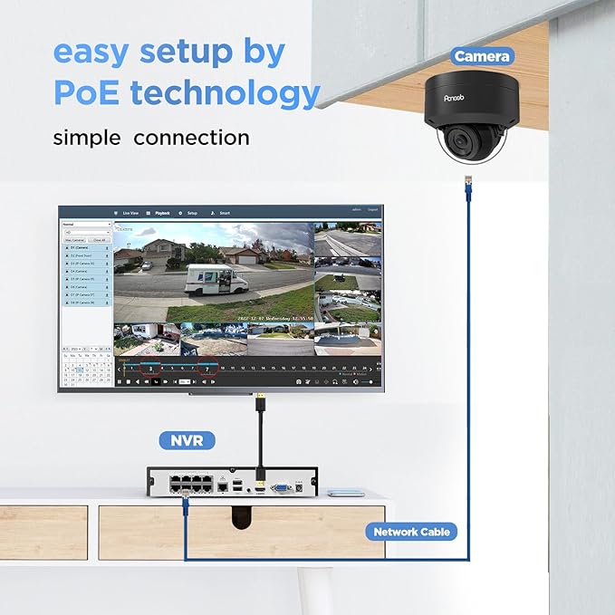 4K 8 Channel 8MP PoE Security System, 4PCS 8MP Outdoor Dome Cameras, Human Detection, 24/7 Audio Recording for Home Business,8Ch NVR w/ 2TB HDD Balck PD54B0408-8M-1