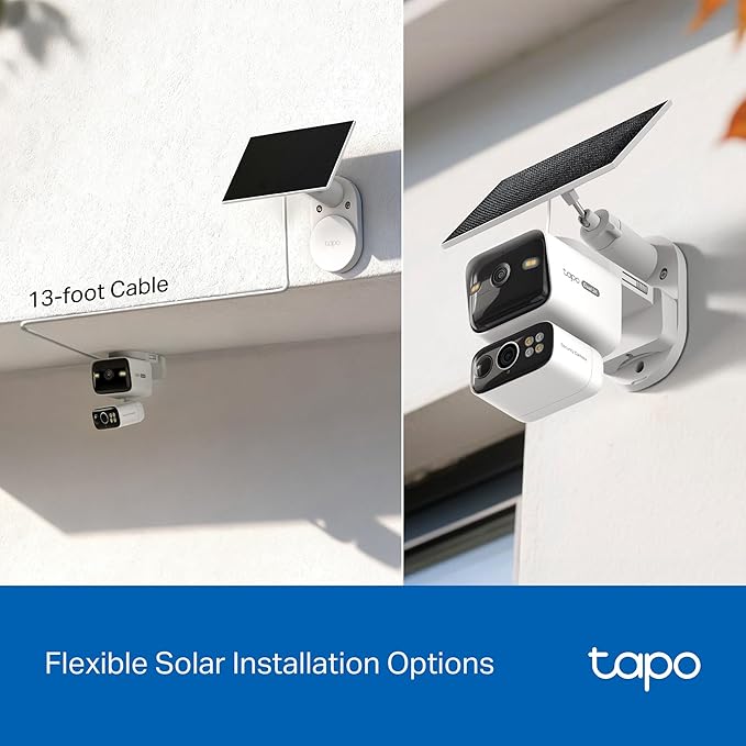 Tapo 2K Dual Lens Pan/Tilt Security Battery Camera Wiress w/Solar Panel, 165° Wide-Angle + 6mm Telephoto, Free Person/Vehicle Detection, 360° Pan, SD/Cloud Storage, Works w/Alexa & Google, C645D KIT