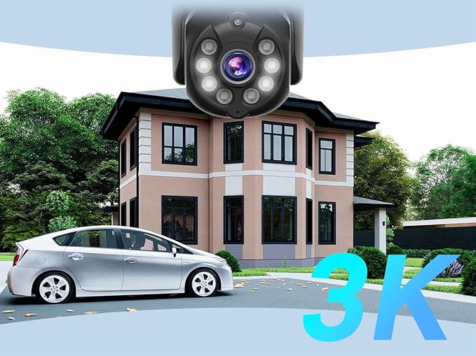 [3K, 360° View] 5MP Wireless Security Camera System, 4pcs 3K PTZ Cameras Outdoor Indoor, C102 Dual WiFi Surveillance System NVR with 4LED Floodlights & Siren Alarm, 2 Way Audio,Motion Sensor,1TB HDD