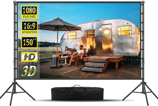 Outdoor Projector Screen and Stand,150-inch Indoor Portable Projection Screen,16:9 4K HD Wrinkle-Free Rear Front Movie Screen with Carry Bag for Backyard Movie Night RVing Home Theater