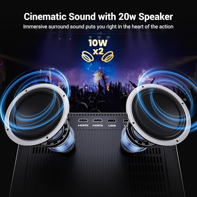 Projector-4K with WiFi and Bluetooth [2500 ANSI / AI Auto Focus / Official Licensed Apps], Outdoor Movie Projector with Smart TV OS 2.0 & Dolby, HAPPRUN Home Theater Projector for Indoor/Outdoor Use