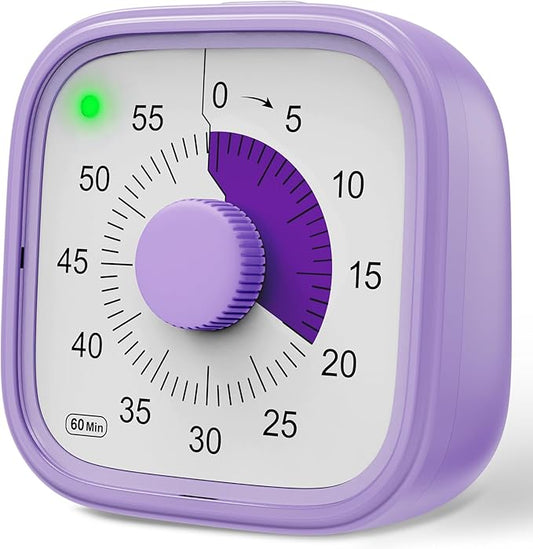 ADHD Timer, Pomodoro Timers for Kids Adults, 60-Minute Countdown Desk Timer for Productivity, Silent ADHD Tools for Kids Toddlers, Kitchen for Cooking (Purple)