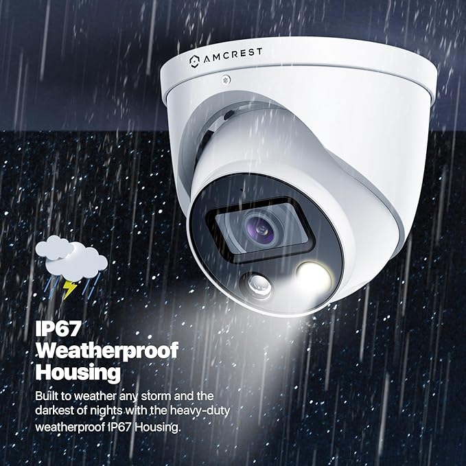 Amcrest UltraHD 4K (8MP) IP POE AI Camera, 4K @30fps, 98ft Night Color Vision F1.0, Security Outdoor Turret Camera, Vehicle & Human Detection, Active Deterrents, Two-Way Audio, IP8M-DT3949EW-3AI