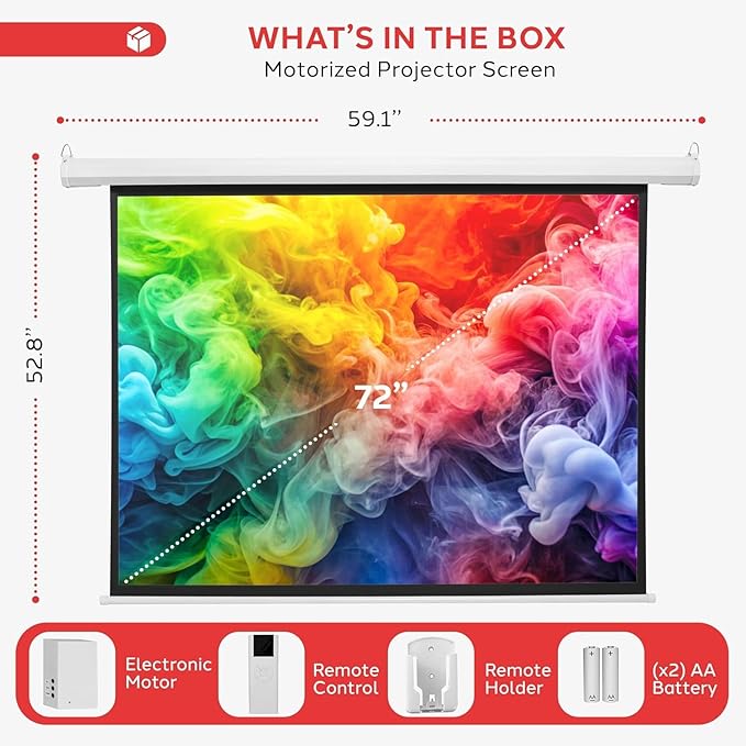 Pyle 72" Portable Motorized Matte White Projector Screen - Automatic Projection Display with Wall/Ceiling Mount, Remote and Case - for Home Movie Theater, Slide/Video Showing - PRJELMT76