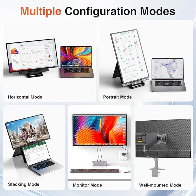 23.8" Large Portable Monitor, 1080P FHD 100Hz IPS Display, Height-Adjustable & Rotatable Screen (Portrait/Landscape), Built-in Speakers, VESA Mount, Second Monitor for Laptop, MacBook, PC