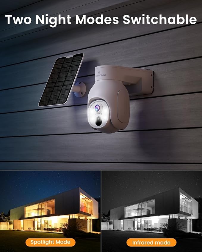 CAMCAMP Wireless Security Camera System, Solar Powered PTZ 6 Cam-kit Camera Security System, 500GB HDD, 4MP NVR,Easy Installation, Color Night Vision, 2 Way Audio, 2.4G & 5G WiFi for Home Outdoor