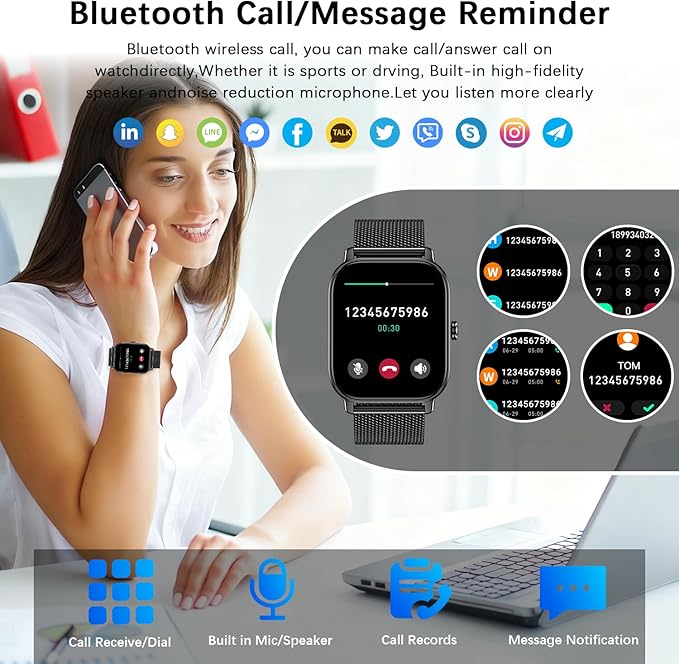 Smart Watch for Women Men Fitness: Waterproof Make Answer Call Digital Mens Watches Running Pedometer Smartwatch for Android Phone iPhone Samsung Compatible Heart Rate Monitor SpO2 Step Tracker