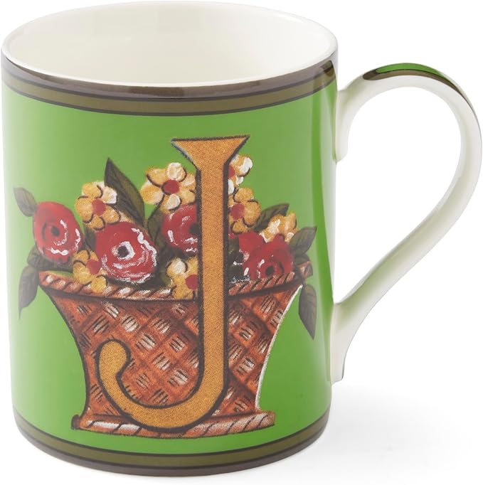 Spode Kit Kemp Alphabet Mug - Letter J Monogram in Fine China, 12oz Ceramic Coffee Cup for Hot Drinks, Personalized Drinkware for Unique Gifts, Dishwasher Safe Tea or Coffee Mug - Gift Box Included