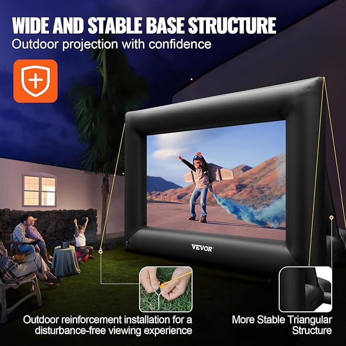 VEVOR Inflatable Projector Screen for Outside with 350W Air Blower Inflatable Screen Oxford Fabric Material Blow Up Screen for Outdoor Movie Supports Front/Rear Projection