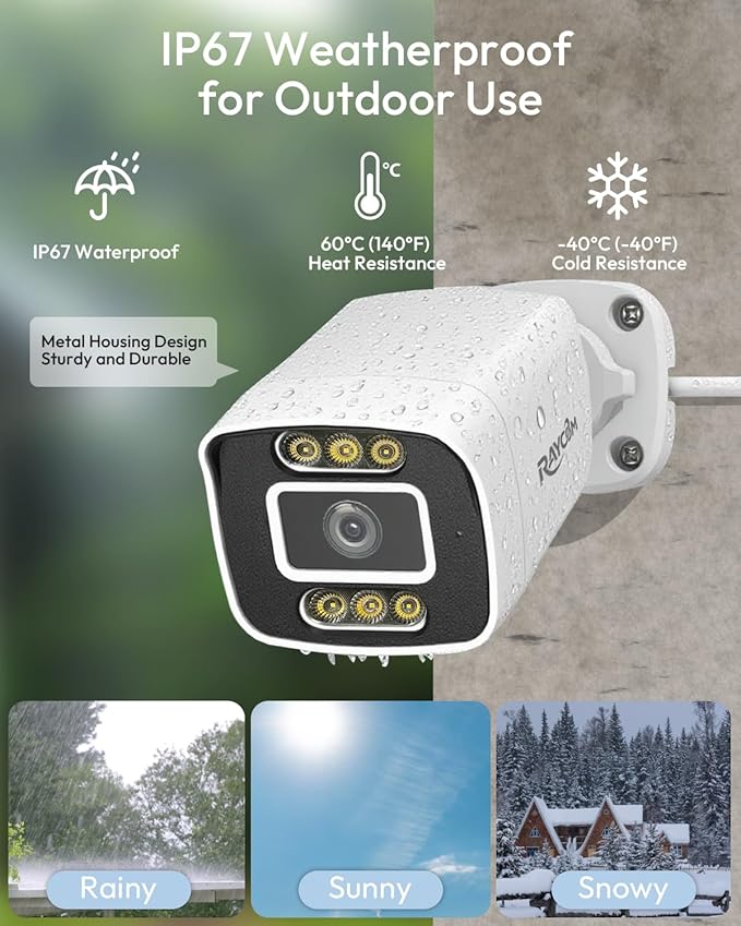 Rraycom 8CH 4K Security Camera System, 6PCS H.265 5MP Wired PoE Cameras for Home Security Outdoor, Person Vehicle Detection, Color Night Vision, 8 Ports NVR with 3TB HDD Suitable for 24/7 Recording