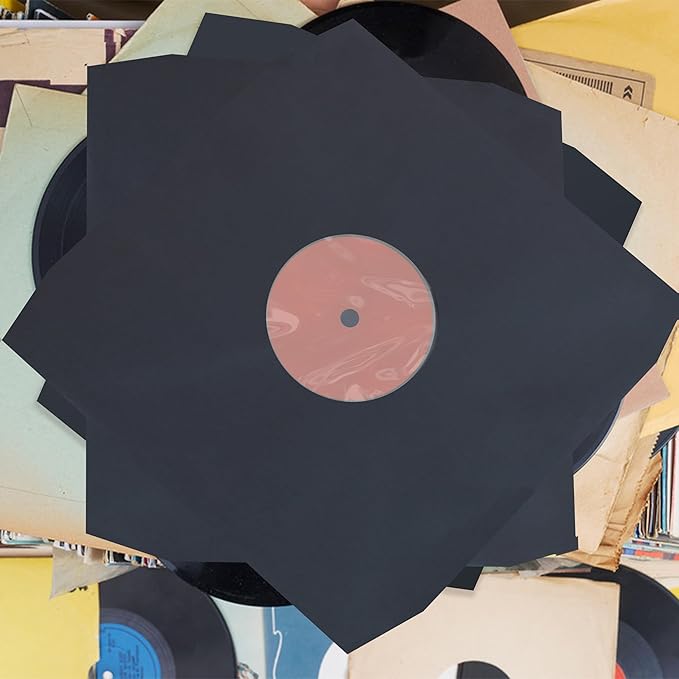 YVW 50Pcs Vinyl Record Inner Sleeves, Black Kraft Paper Record Sleeves with Poly Lined for 12" Records, Comer Cut Design Acid Free Album Covers, Vinyl Record Album Covers LP Jacket Protective
