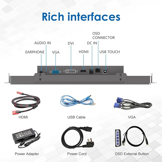 GreenTouch 15 Inch Industrial Open-Frame Touchscreen LCD Monitor - Capacitive PCAP -1024x768-5:4-Black-1000 Nits High Brightness