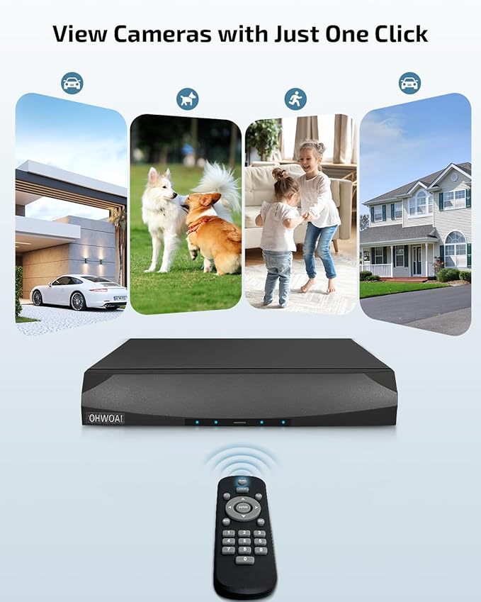 OHWOAI 《2-Way Audio & Smart Auto Tracking》4K Outdoor Wired Security Camera System,360 Degrees Security PTZ IP Cameras,Surveillance Video Equipment, Surveillance DVR Kits