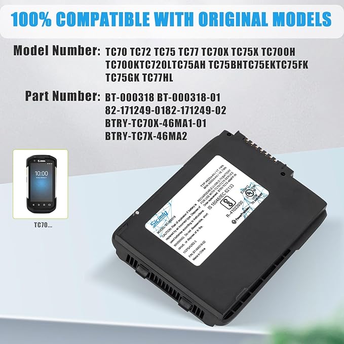 5PCS BT-000318 Replacement Battery for Zebra for Symbol TC55 TC77 TC70 TC75 TC70x TC700H TC700K TC72 TC720L TC75X 82-171249-02 BTRY-TC7X-46MA2 Barcode Scanner