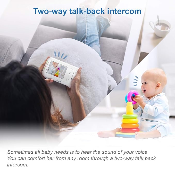 VTech VM3252 No WiFi Video Baby Monitor - 2.8" Screen, 1000ft Long Range, Auto Night Vision, 2-Way Talk, Temperature Sensor, Lullabies