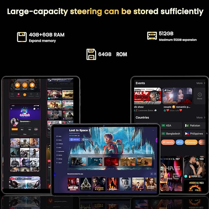 Android 14 Tablet,10 inch Tablets, Octa Core CPU, 10GB+64GB+512GB Expansion, 1280x800 Display Screen, Wi-Fi6, Dual Camera, 6000mAh Battery Tablet PC,Widevine L1 Google Kids Space