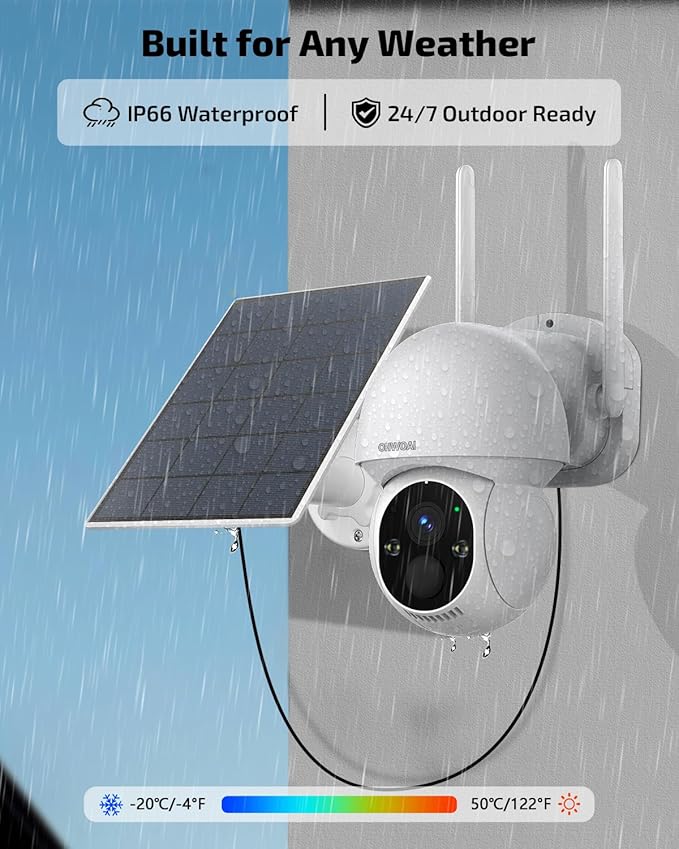 《100% Solar Powered & PIR Motion Detection》Outdoor Wireless PTZ Camera System, 4MP Solar Powered Battery Cameras Systems, Home Video Surveillance DVR Kits with 2-Way Audio