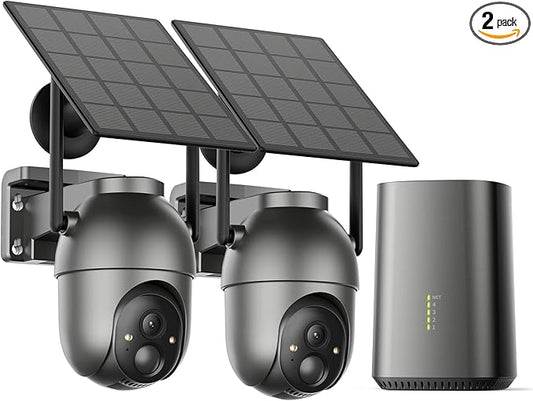 Aume 4MP Security Cameras Outdoor Wireless, No Subscription, 2-Cam Kit, Solar-Powered, Home Security Camera System with 360° Pan & Tilt, Color Night Vision, Easy Setup, 5GHz & 2.4GHz Router Compatible