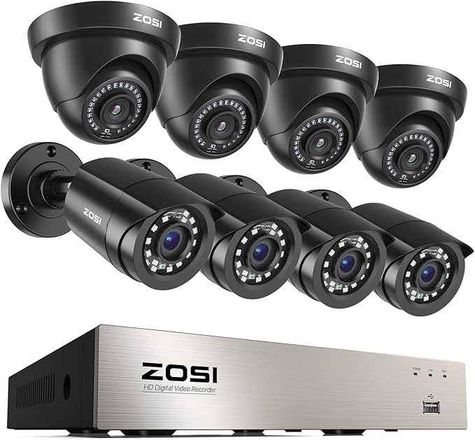 ZOSI 8CH 3K Lite Home Security Camera System with AI Human/Vehicle Detection,8-Channel Surveillance CCTV DVR,8pcs 1080p Weatherproof Outdoor Indoor Camera,Night Vision,Remote Access,No Hard Drive
