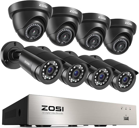 ZOSI 8CH 3K Lite Home Security Camera System with AI Human/Vehicle Detection,8-Channel Surveillance CCTV DVR,8pcs 1080p Weatherproof Outdoor Indoor Camera,Night Vision,Remote Access,No Hard Drive