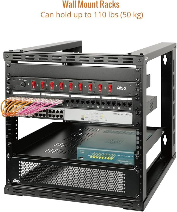 Tecmojo 9U Wall Mount Rack, Wall Mount Network Rack 24.8in Depth, Open Frame Server Rack for 19in IT/AV/Data/Home Equipment, Black