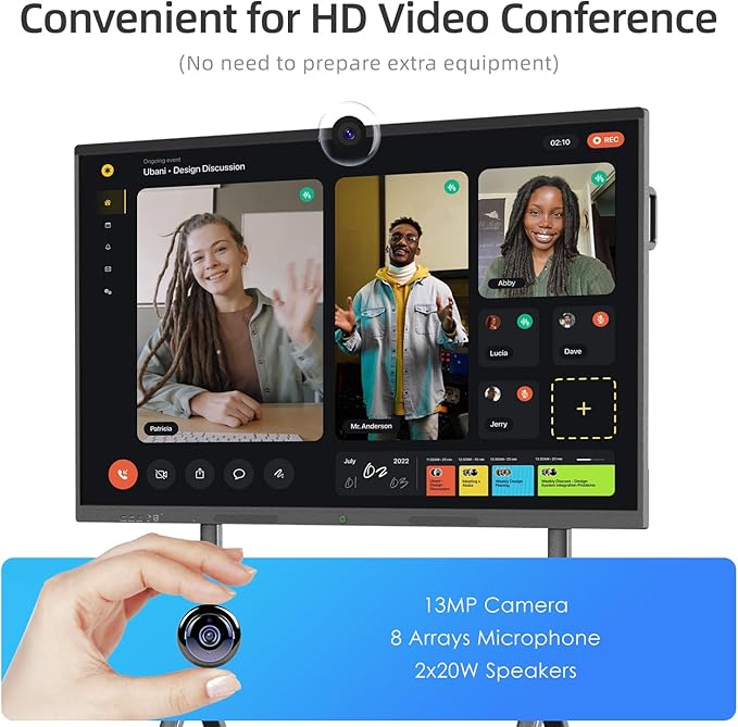 65" Smart Board for Classroom Office Home, All-in-One 4K Interactive Whiteboard, Digital Electronic Smartboard with 20 Point Touchscreen, Android 13, 8+128G (Wall Mount Included)