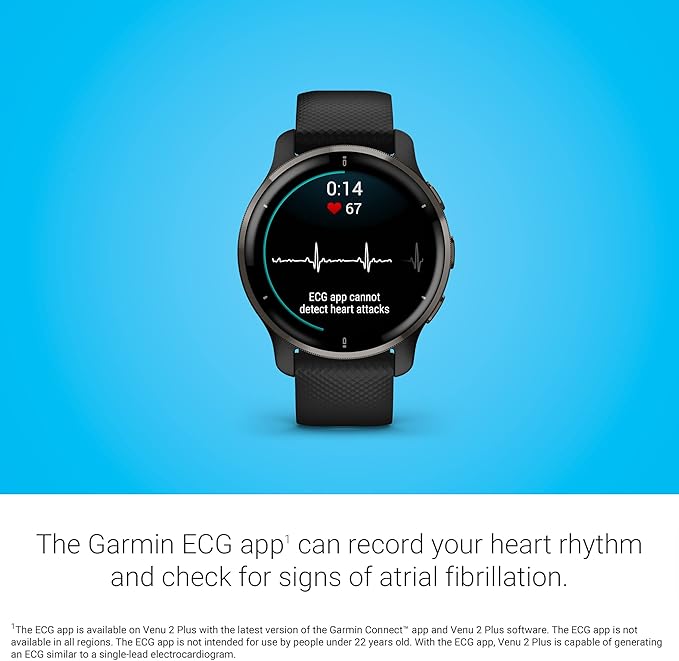 Garmin Venu 2 Plus, GPS Smwatch with Call and Text, Advanced Health Monitoring Fitness Features, Slate Black Band, One Size (Renewed)