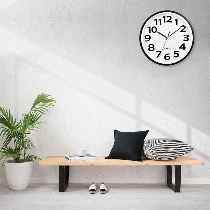 Plumeet 10'' Small Wall Clock, Battery Operated Small Wall Clocks Silent Non-Ticking Quartz, Modern Style Suitable for Bedroom Living Room Office Decor - 3D Numbers Display Easy to Read, White
