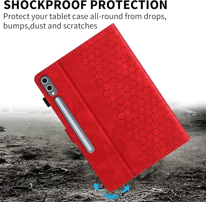 Case for Samsung Galaxy Tab S10 Plus 2024/ S9 FE Plus 5G 12.4 Inch 2023, Multi-Angle Viewing Smart Stand with Pocket Auto Wake/Sleep PU Leather Tablet Cases Flip Folio Cover Red
