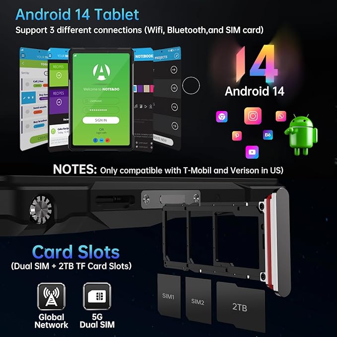 8849 Tank Pad Tablet 10.95 inch, 5G Android 14 Rugged Tablet with Projector, 32GB+512GB/(2TB Expand) IP68 Waterproof Unlocked Outdoor Tablets 21000mAh, 32MP+50MP Camera/Camping Light/WiFi/GPS/OTG