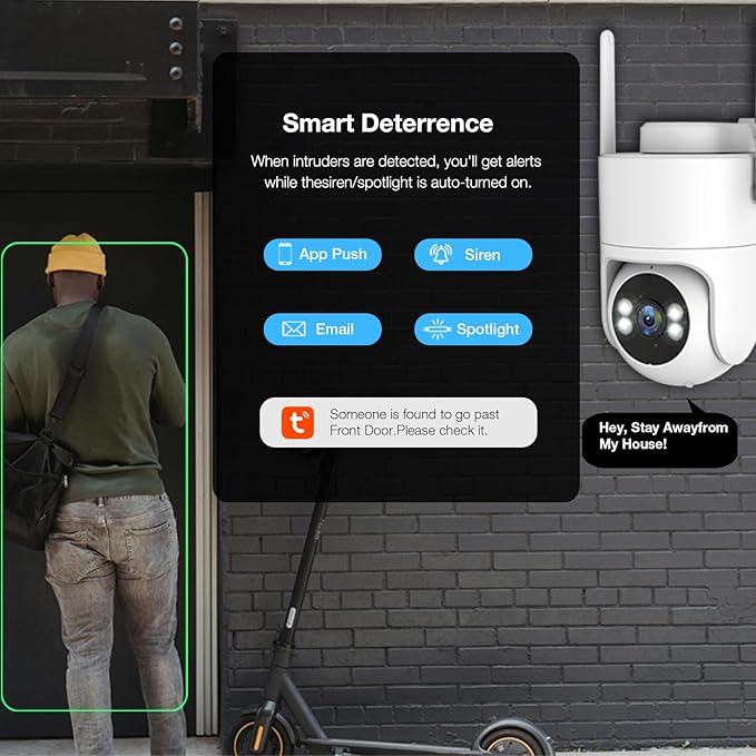 6MP TUYA Security Camera Outdoor, 2.4G/5G WiFi Cameras for Home Security 24/7 Recording, Pan-Tilt 360° View, Auto Tracking & Light Alarm, Color Night Vision,Two-Way Audio, Plug-in cam, IP66/Cloud