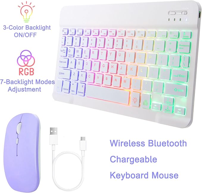 Keyboard Case for Samsung Galaxy Tab A9+/A9 Plus 11 Inch 2023 (SM-X210/X216/X218), Detachable Color Backlit Bluetooth Keyboard and Mouse, Slim Lightweight Stand Cover with Pen Holder (Purple)