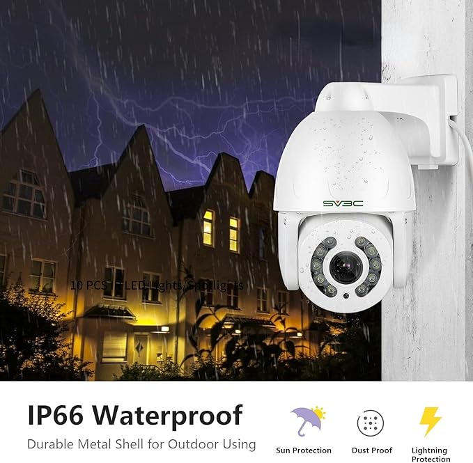SV3C 5MP PTZ Outdoor Camera, ONVIF POE IP Home Security Camera, 5X Optical Zoom Auto Tracking, Super HD10 Spotlights Color Night Vision, Two Way Audio, Waterproof, Motion Detection, BuleIris, Camhipro