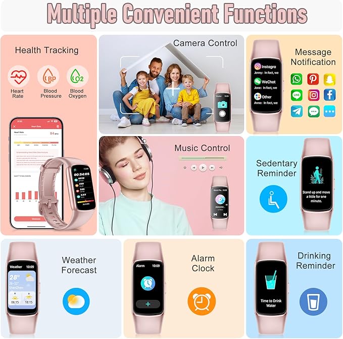 Fitness Tracker with 24/7 Heart Rate, Blood Pressure Blood Oxygen Sleep Monitor, 123 Sports Modes Calories Smart Watch,IP68 Waterproof Step Counter Activity Trackers Pedometer for Women Men