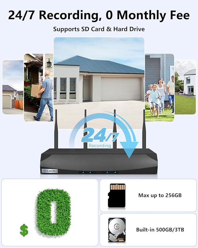 【2-Way Audio & Auto Tracking】 4MP PTZ Security Cameras Wireless Outdoor, WiFi Home Security Camera System, Video Surveillance DVR Kits