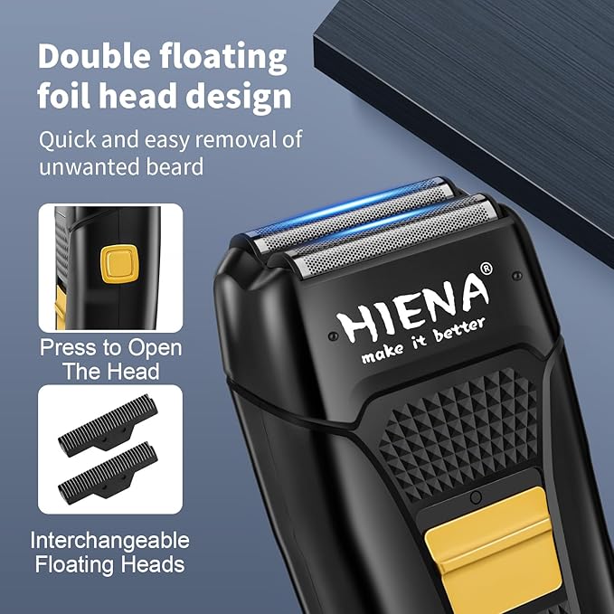 HIENA PRO Professional Hair Clipper Kit, Rechargeable Cordless Barber Kit and Hair Cutting Set, Electric Foil Shavers and Beard Trimmers, Ear, Nose Hair Trimmer Set & Facial Grooming Tool (Black)