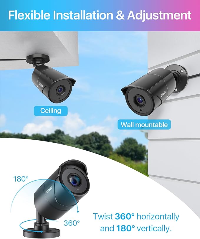 ZOSI 4 Pack 1080p Home Security Cameras with Audio Recording,Built-in Microphone,2MP 1920TVL HD-TVI Outdoor Indoor CCTV Cameras with 120ft IR Night Vision Weatherproof Surveillance Bullet Camera