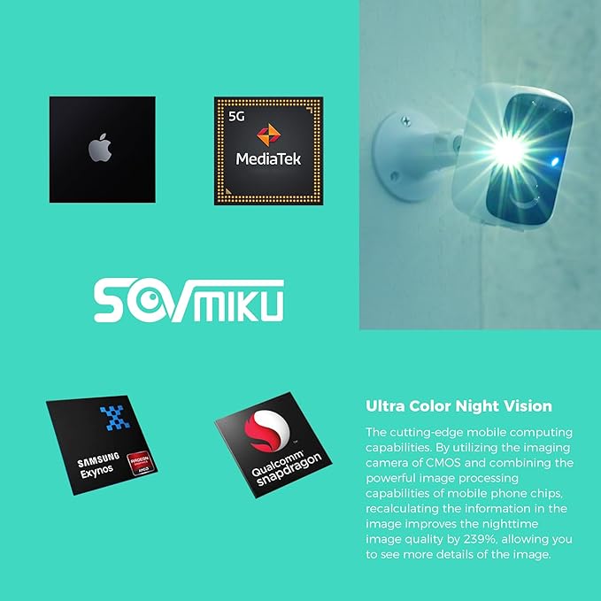 SOVMIKU 2CG3 Starlight Color Night Vision Solar Security Camera Wireless Outdoor,2-Years Free Cloud Storage,Two Way Audio,Easy to Setup, PIR Motion Detection,2.4GHz Wi-F,SD Slot,Vicohome