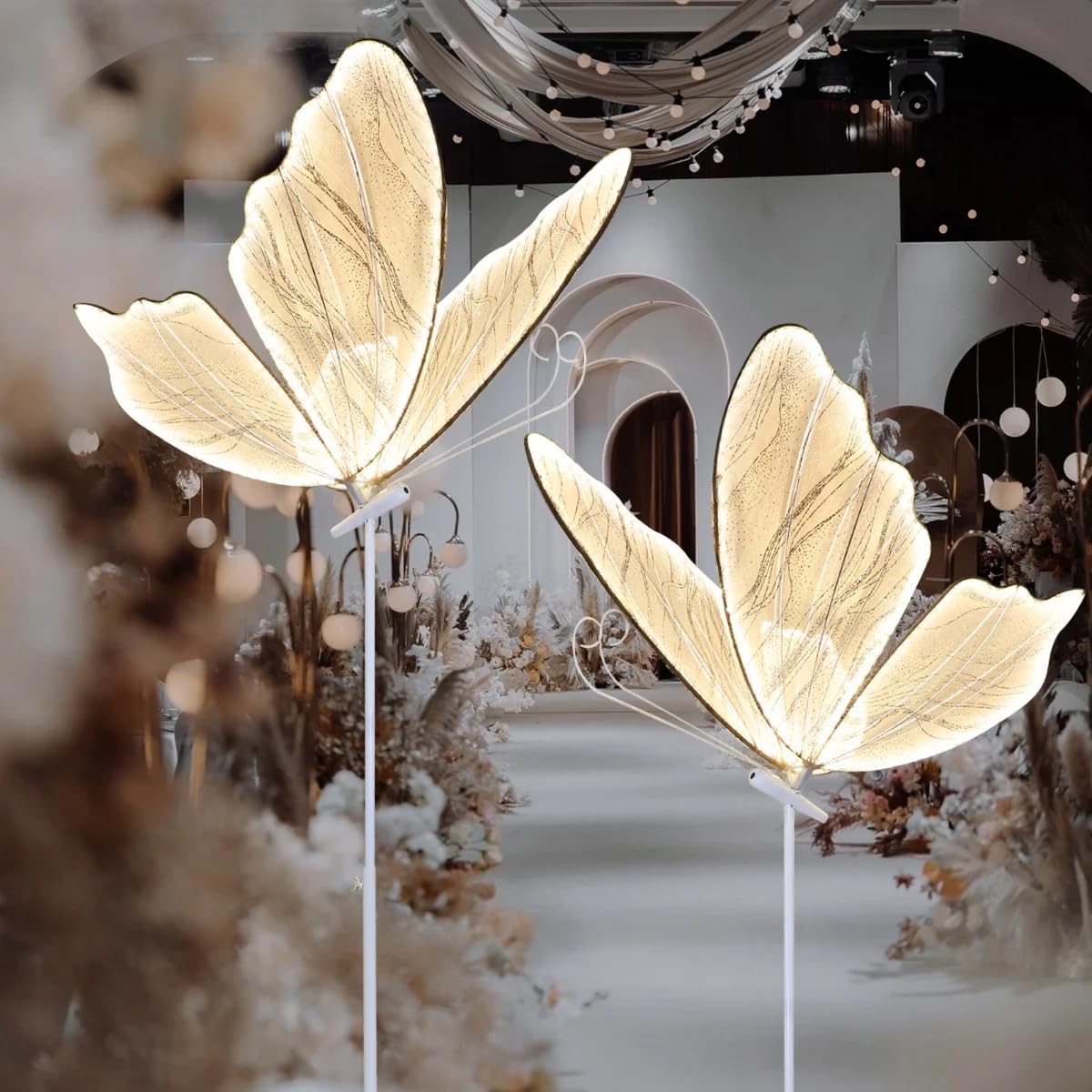 DYRABREST Butterfly LED Aisle Lights, Adjustable Height 57.5-70.1in, White Warm Light, Iron Material, 2-Pack for Weddings