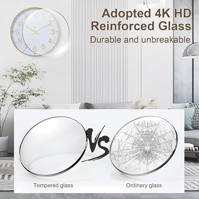 Gold Wall Clock, 8 Inch Wall Clocks Battery Operated, Round Modern Non Ticking Silent Digital Analog Small Wall Clock for Bedroom Living Room Kitchen Office Gym Classroom Outdoor Clocks
