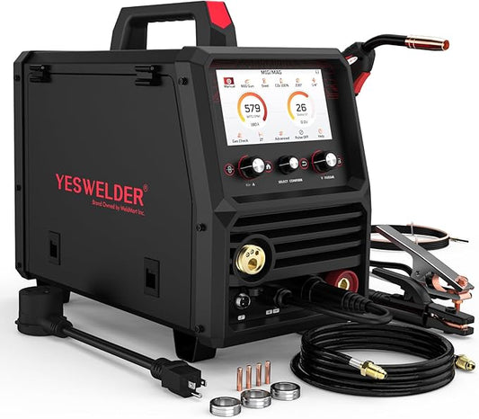 YESWELDER Firstess SP200 MIG Welder, 7-Inch LCD Screen 6-In-1 MIG/Pulsed MIG/Flux Core/Lift TIG/Stick/Spool Gun Compatible, 110V/220V Dual Voltage 200Amp Multifunctional Aluminum Welding Machine