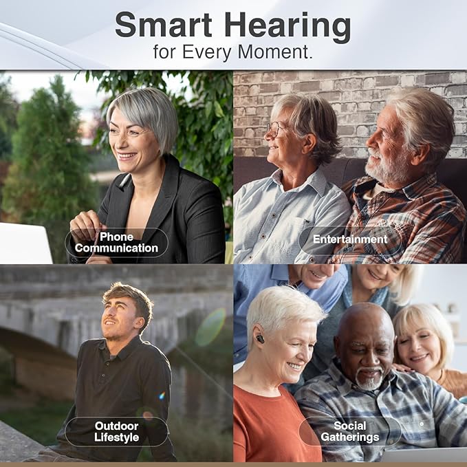 F1-S OTC Hearing Aids for Seniors, Rechargeable Battery, Bluetooth App Control & AI Noise Reduction, Invisible Design, Includes 3 Cleaning Brushes