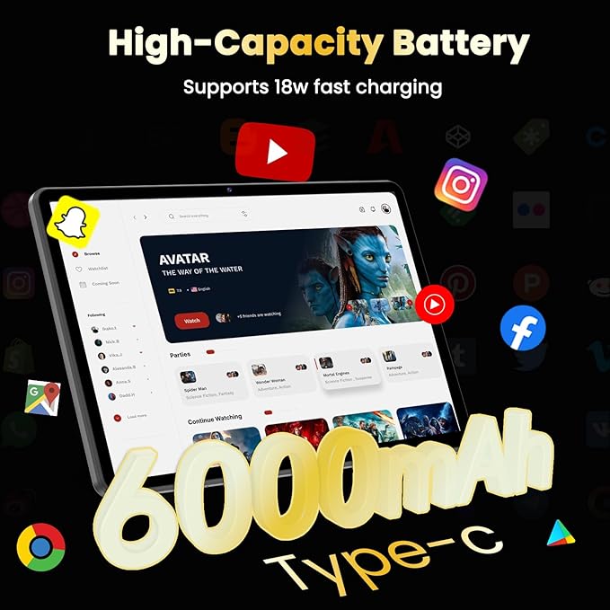Android 14 Tablet,10 inch Tablets, Octa Core CPU, 10GB+64GB+512GB Expansion, 1280x800 Display Screen, Wi-Fi6, Dual Camera, 6000mAh Battery Tablet PC,Widevine L1 Google Kids Space