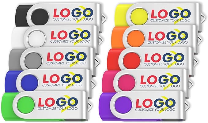 ABLAZE Custom Flash Drive 32GB 10 Pack, Personalized USB Logo Flash Drives USB 2.0 Thumb Drives with Logo Memory Stick (Mixcolors)
