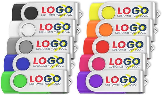ABLAZE Custom Flash Drive 128GB 10 Pack, Personalized USB Logo Flash Drives USB 2.0 Thumb Drives with Logo Memory Stick (Mixcolors)