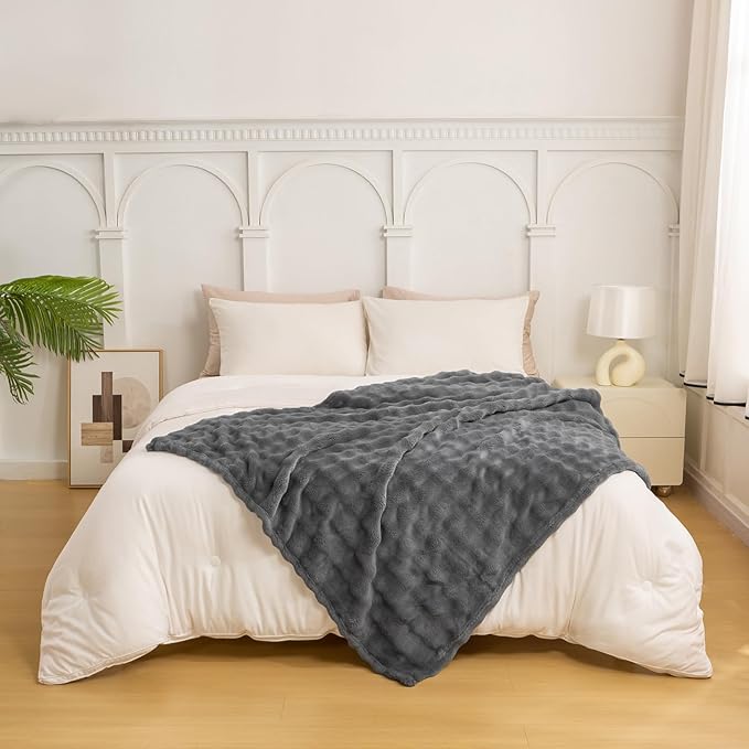 YUSOKI Luxury 3D Bubble Throw Blanket 2lb,All Ages,Home Decoration, (Grey,50 * 60inches)
