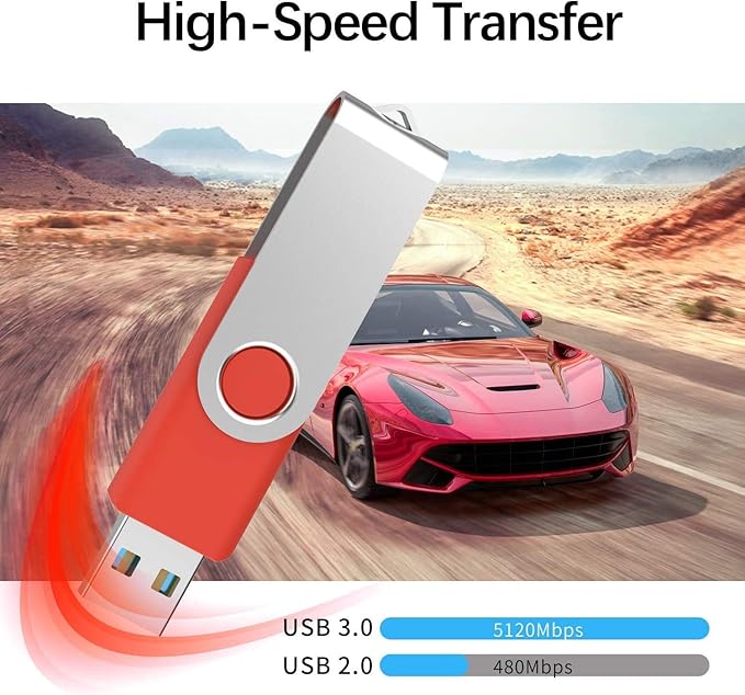 TOPESEL 5 Pack 64GB USB 3.0 Flash Drive Memory Stick Thumb Drives Swivel USB Stick Pen Drive(5 Mixed Colors: Black Blue Green Red Silver)