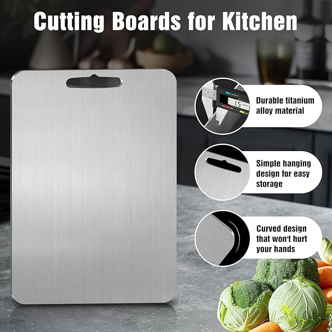 Titanium Cutting Board for Kitchen - 100% Pure Titanium Cutting Boards Non Toxic - 2025 New Upgrade Double Sided Metal Chopping Boards for Meat, Vegetables, Fruits, Dishwasher Safe (12 x 9 In)